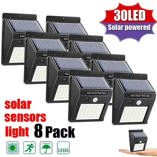 Lámpara Solar con Sensor de movimiento PIR para exteriores, luz de pared impermeable alimentada por energía Solar, decoración de jardín, 30 LED