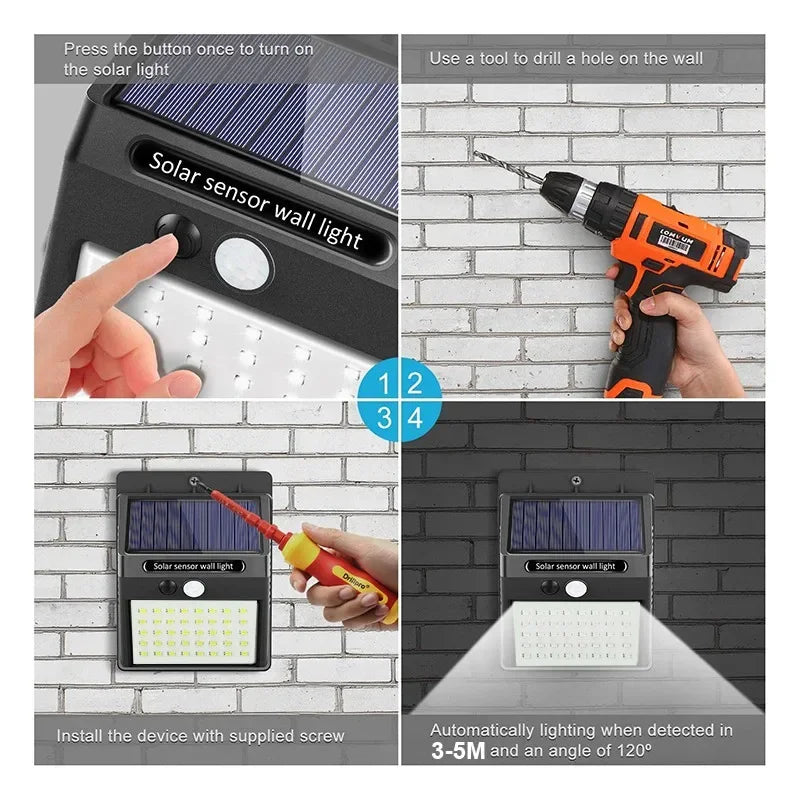 Lámpara Solar con Sensor de movimiento PIR para exteriores, luz de pared impermeable alimentada por energía Solar, decoración de jardín, 30 LED