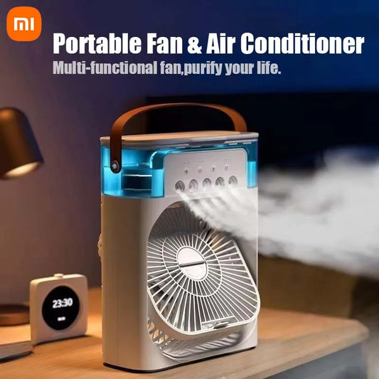 XIAOMI-ventilador portátil 3 en 1, humidificador con ajuste de aire, luz LED, aire acondicionado recargable por USB